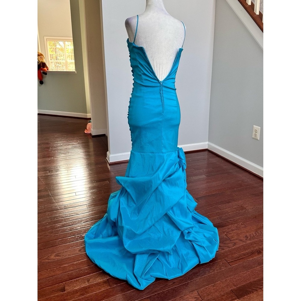 Vintage Let's Fashion Blue Layered Rouched Mermaid Gown Formal Dress Size XS - Picture 10 of 11